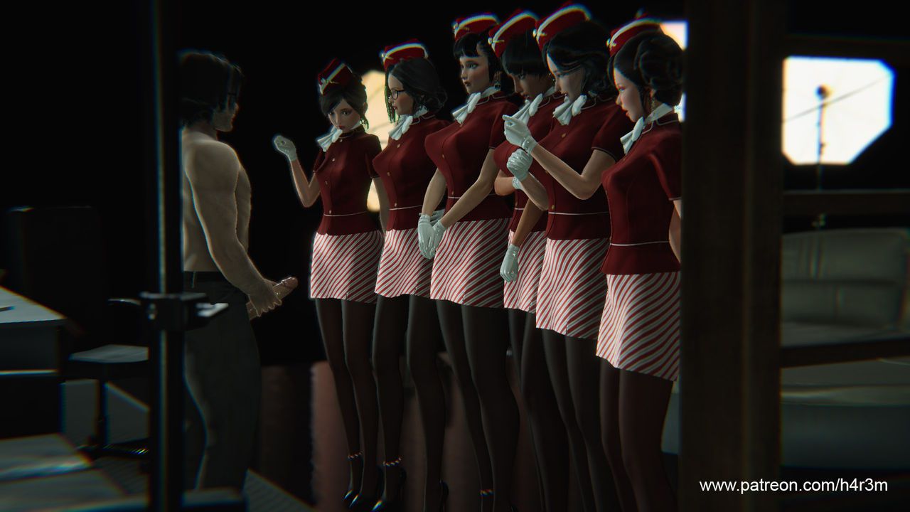 [h4r3m] The Layover (Stewardesses) - Foreplay 15