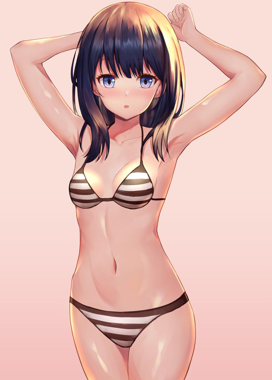 Erotic anime summary erotic images of beautiful girls wearing striped bikinis [50 photos] 11