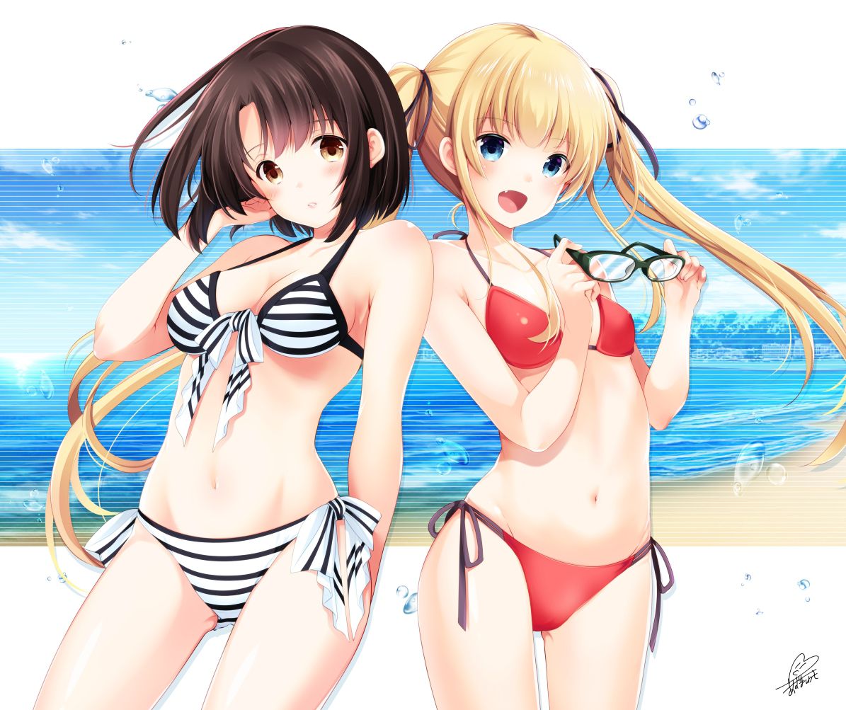 Erotic anime summary erotic images of beautiful girls wearing striped bikinis [50 photos] 24