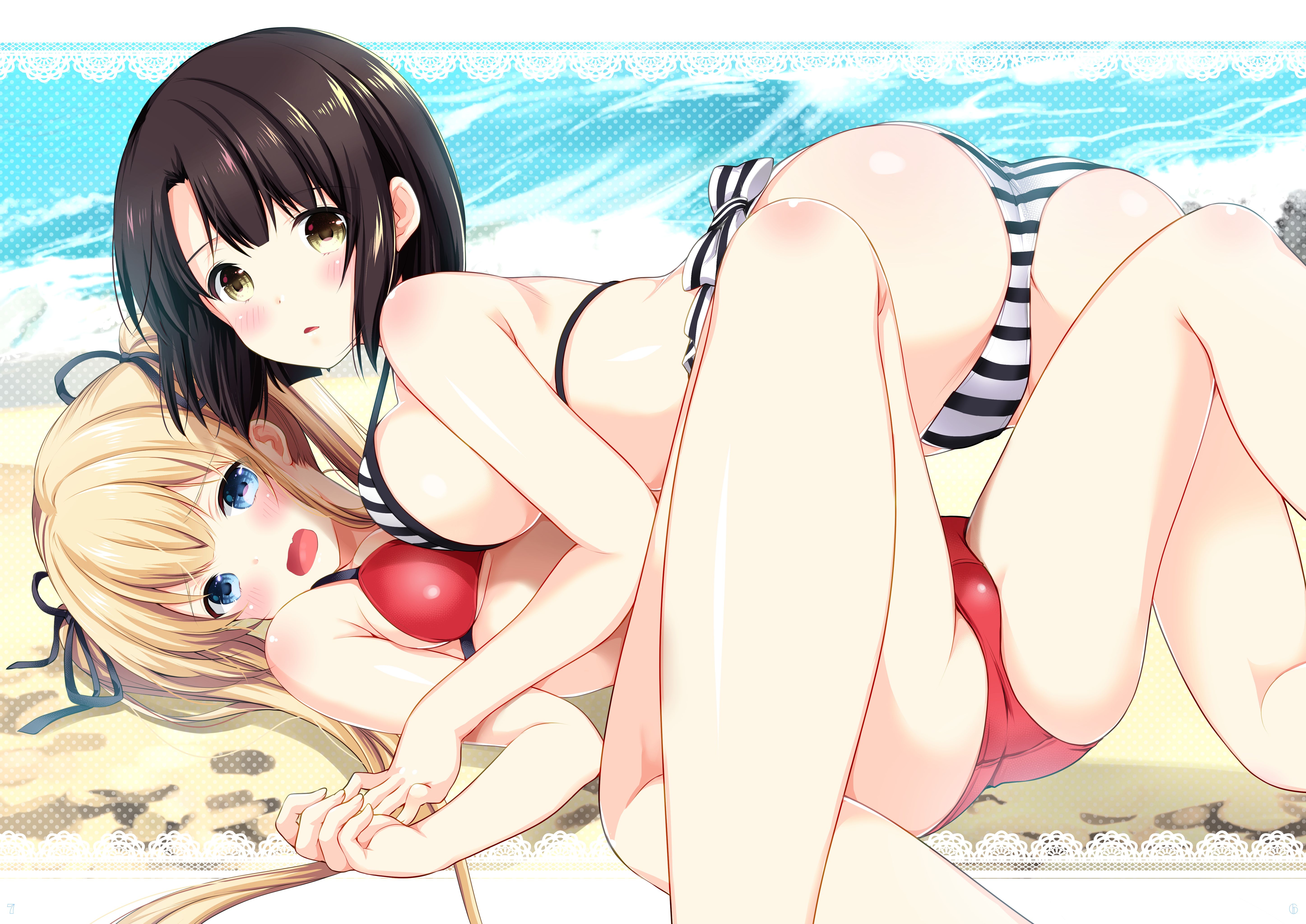 Erotic anime summary erotic images of beautiful girls wearing striped bikinis [50 photos] 25