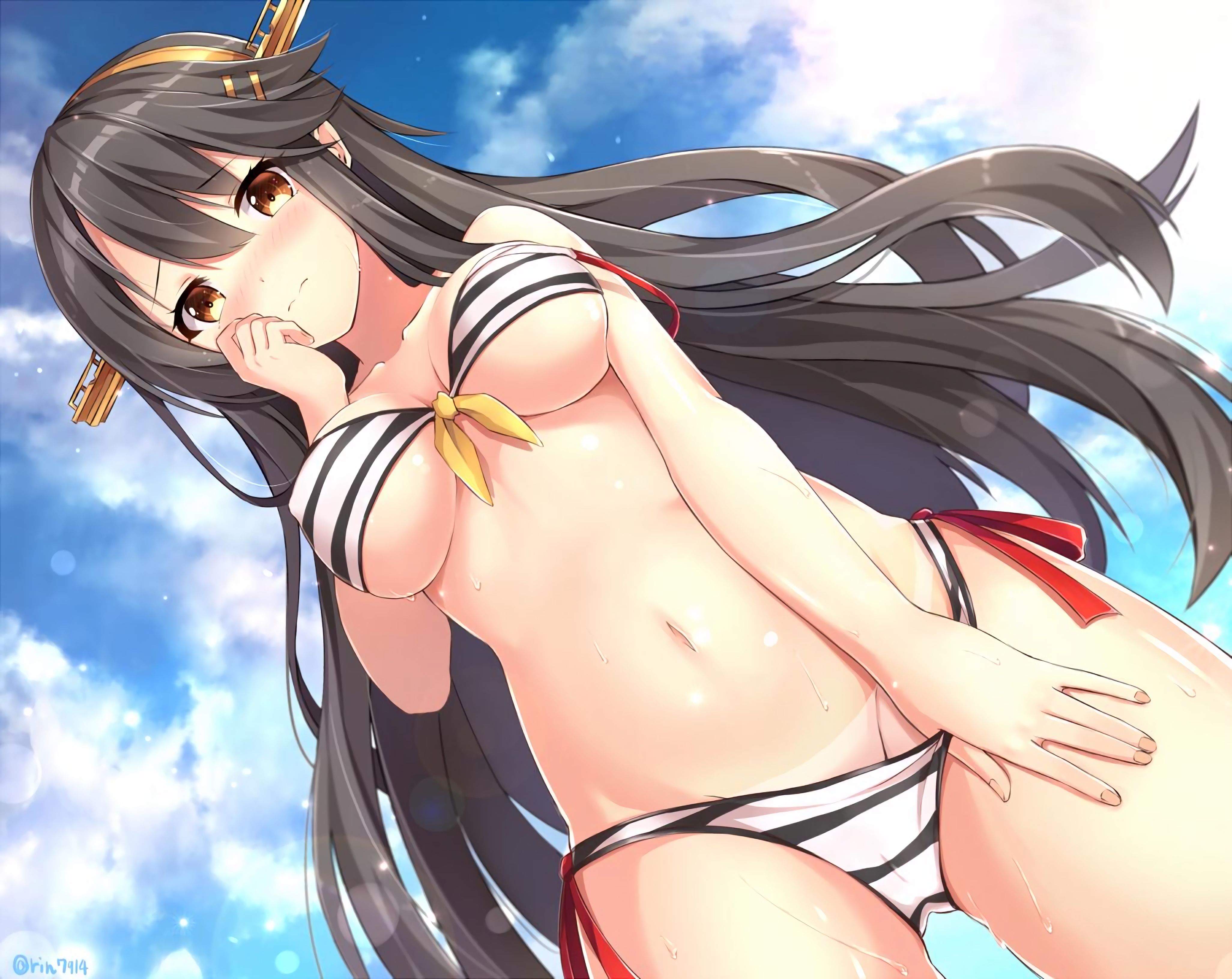 Erotic anime summary erotic images of beautiful girls wearing striped bikinis [50 photos] 32