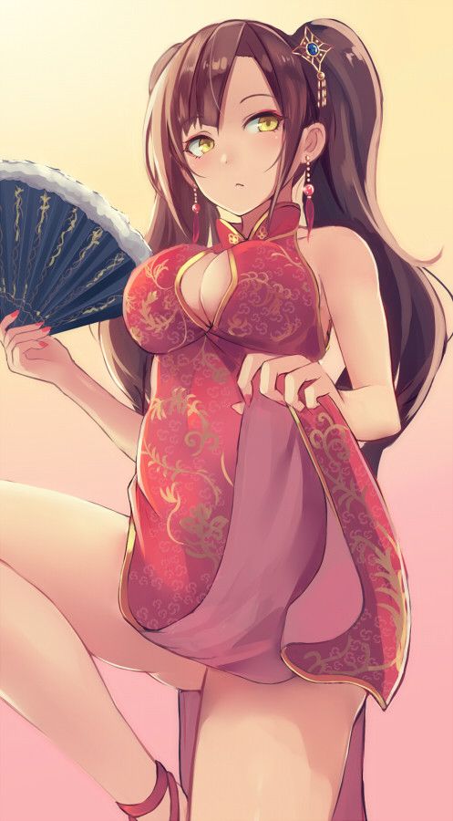 Erotic image of a girl wearing a china dress with a slit 14