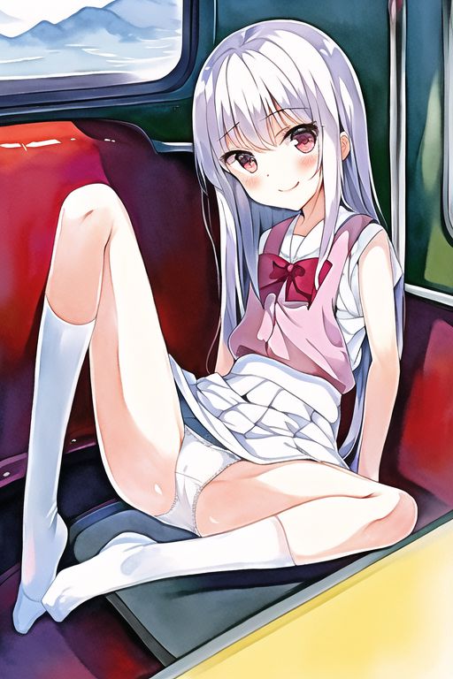 [Lolita sitting pan moro] Lolipan secondary erotic image drawn by an AI that can see the whole pants in the misbehaving sitting way of a secondary loli school girl 100