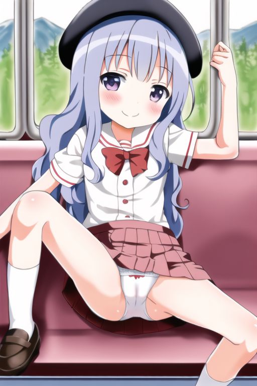 [Lolita sitting pan moro] Lolipan secondary erotic image drawn by an AI that can see the whole pants in the misbehaving sitting way of a secondary loli school girl 74