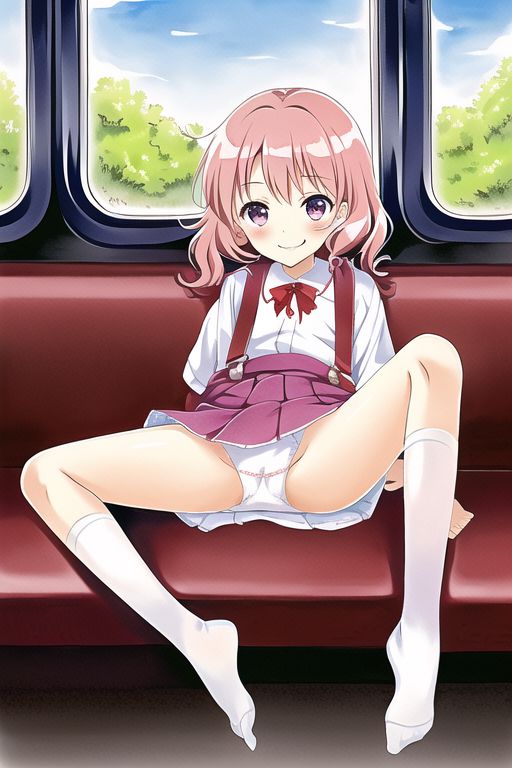 [Lolita sitting pan moro] Lolipan secondary erotic image drawn by an AI that can see the whole pants in the misbehaving sitting way of a secondary loli school girl 96