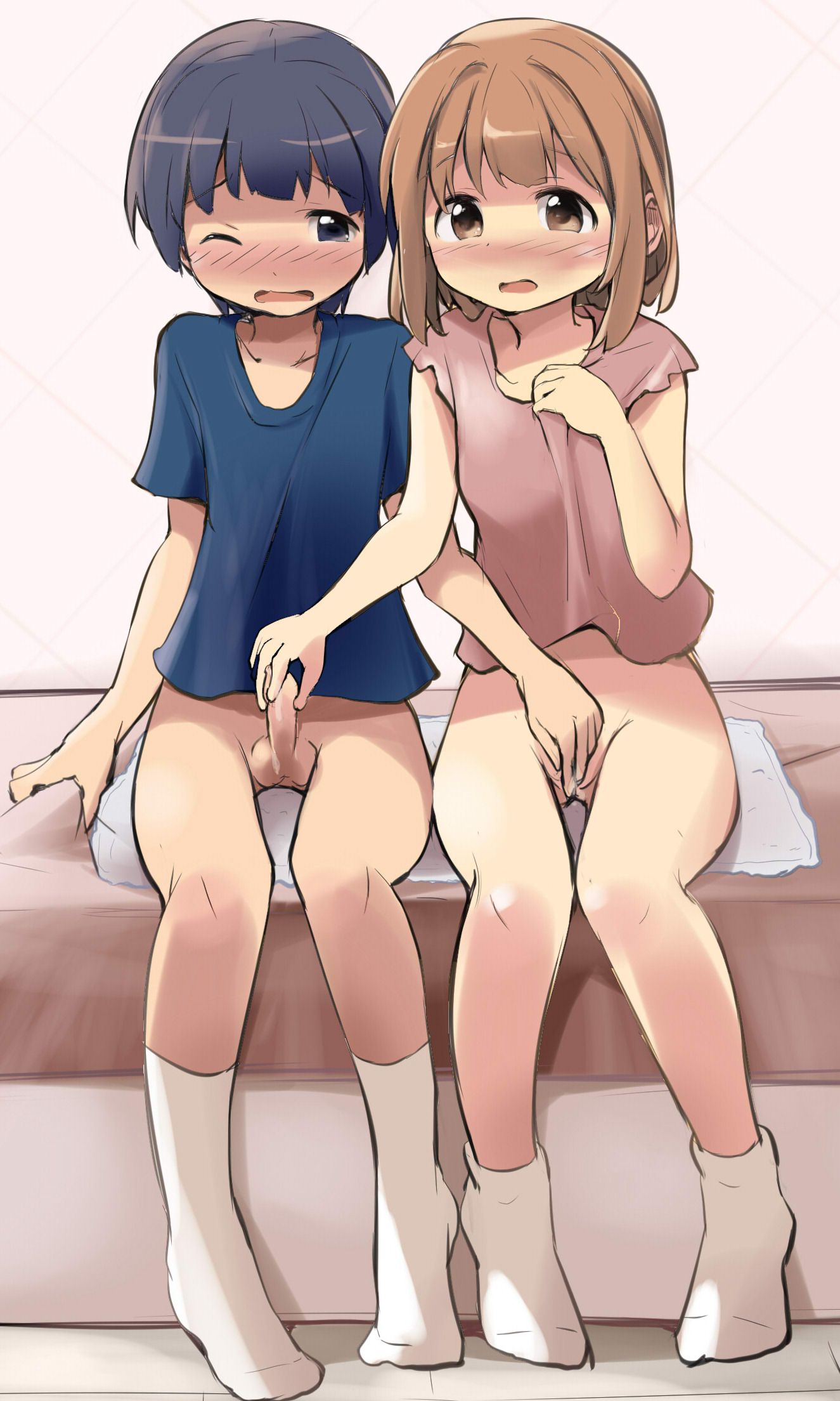 [Mutual masturbation] Mutual masturbation secondary erotic image that makes a secondary loli girl feel good being groped by her while playing with her dick 18