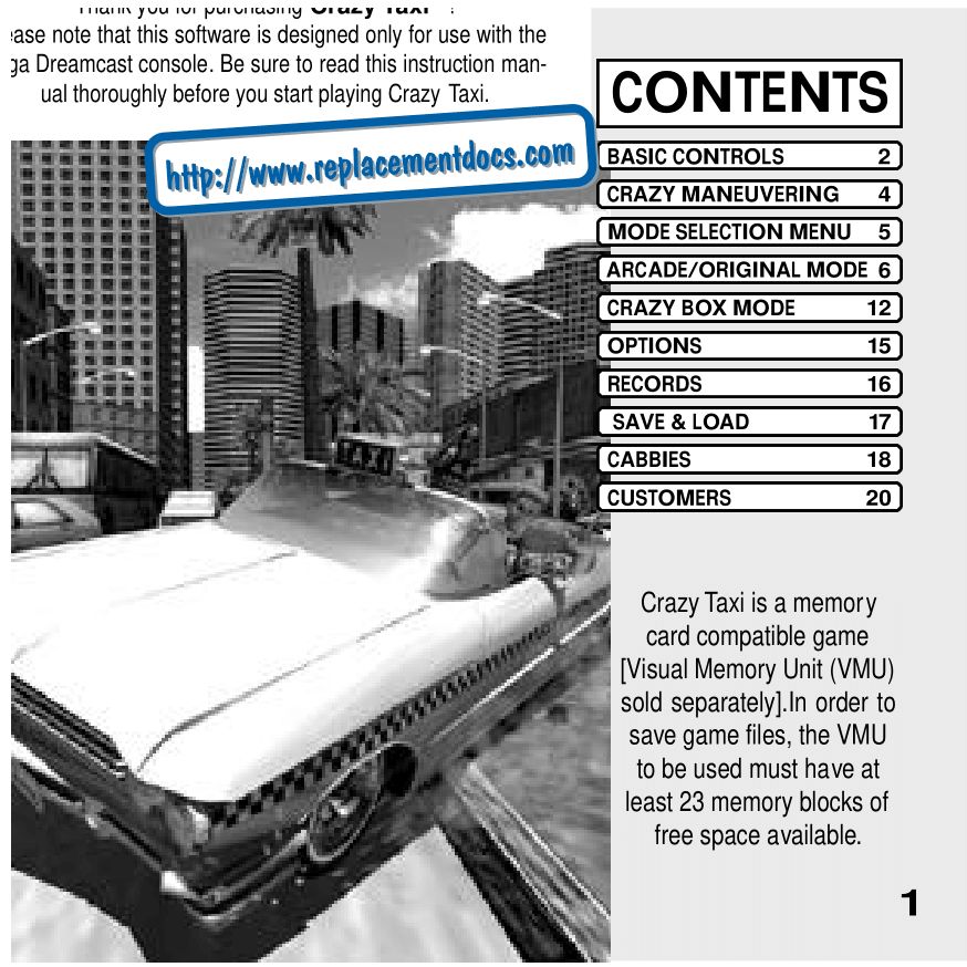 Crazy Taxi (DreamCast) Game Manual 1