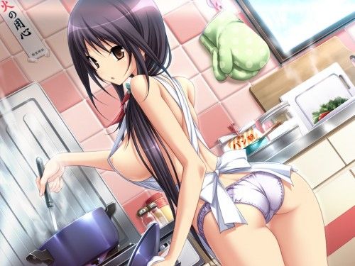 Erotic image of a girl wearing a naked apron who has libido winning over appetite [30 pieces] 7