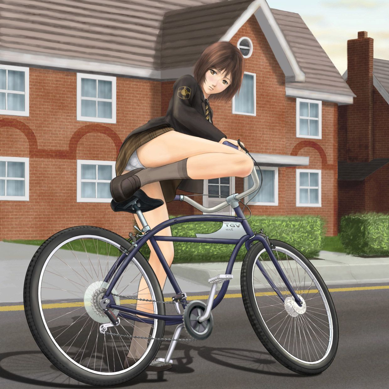 【Secondary】Erotic image of "bicycle panchira" where a country schoolgirl serves a salaryman on her way to work every morning 31