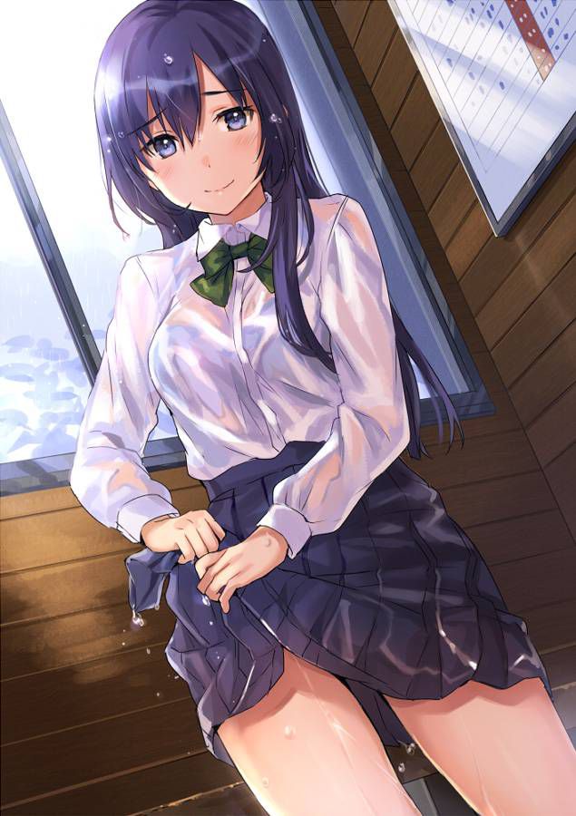 【Secondary】Erotic image of "sheer bra schoolgirl" who has wet uniform in sudden rain and bra is transparent 1