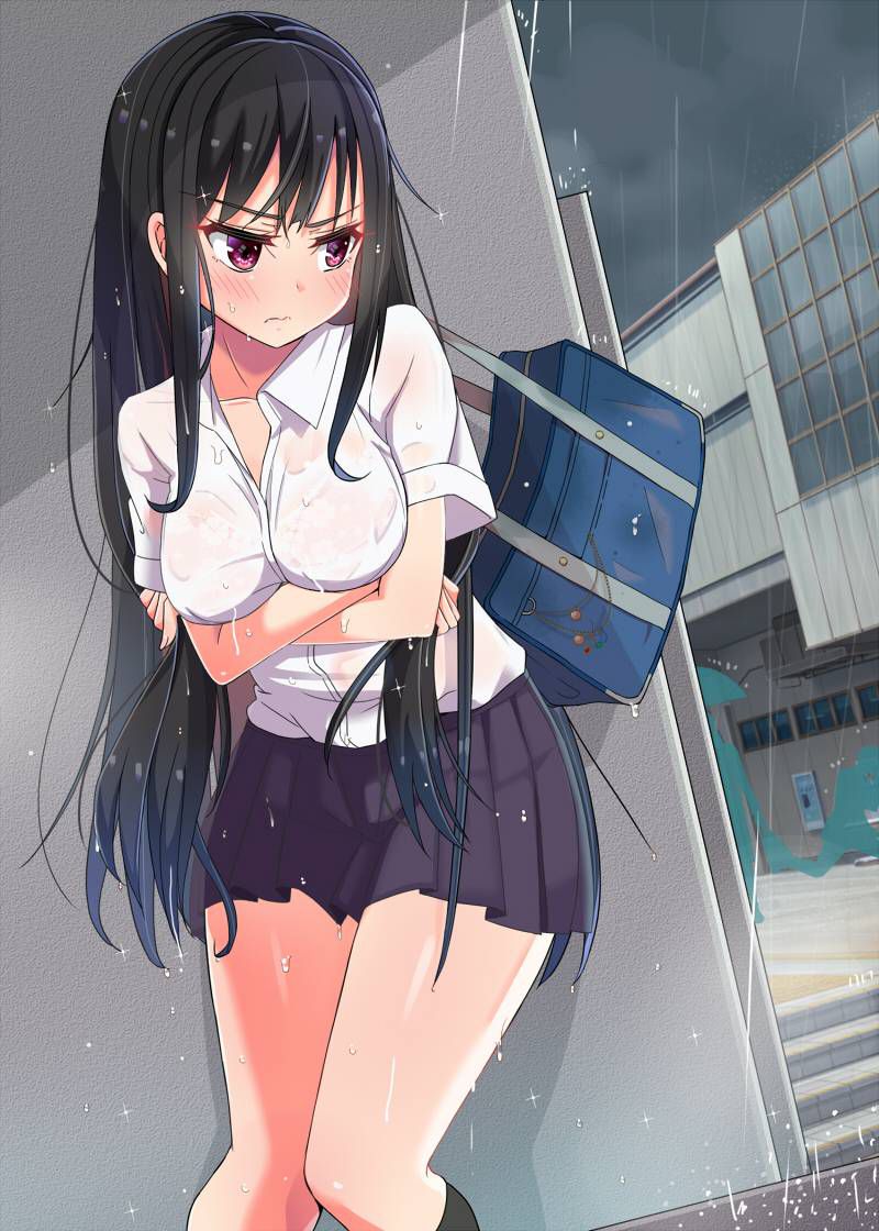 【Secondary】Erotic image of "sheer bra schoolgirl" who has wet uniform in sudden rain and bra is transparent 11