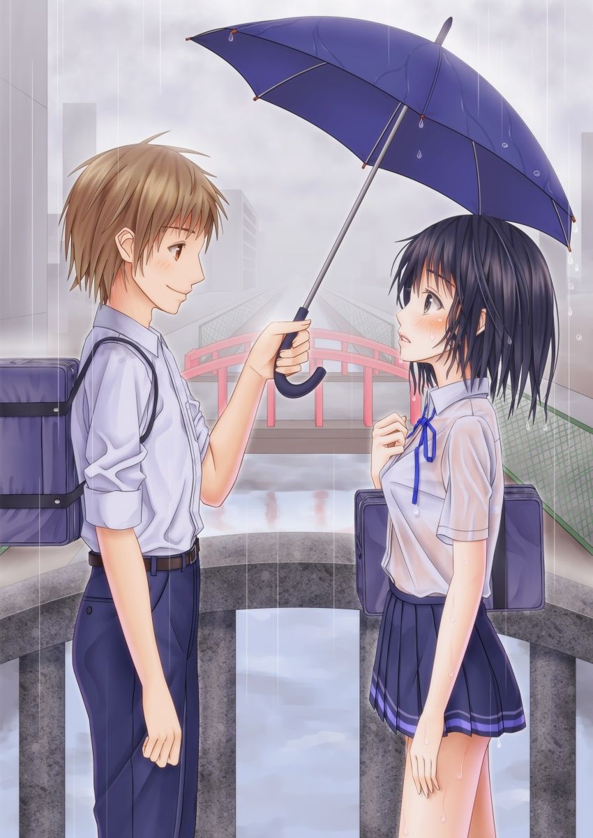 【Secondary】Erotic image of "sheer bra schoolgirl" who has wet uniform in sudden rain and bra is transparent 15