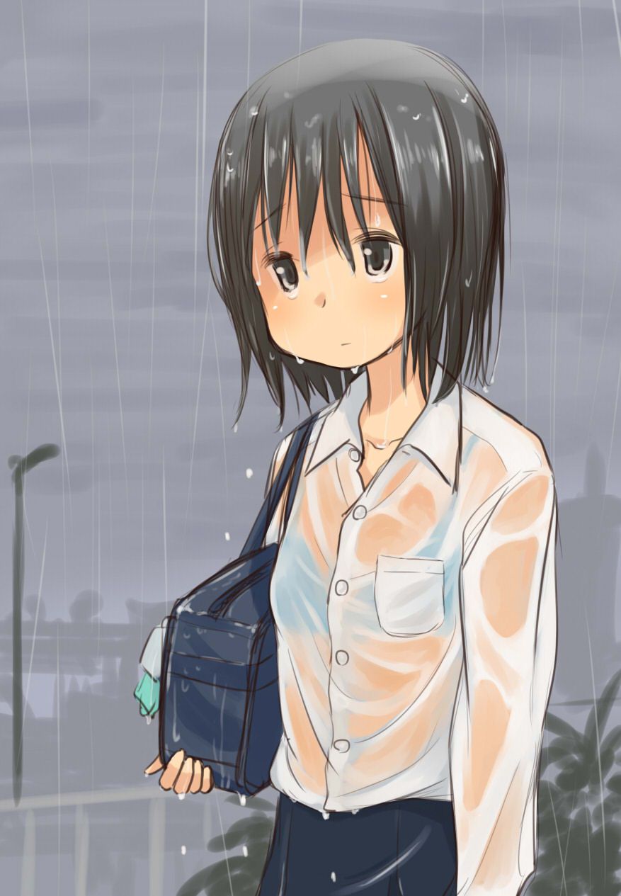 【Secondary】Erotic image of "sheer bra schoolgirl" who has wet uniform in sudden rain and bra is transparent 16