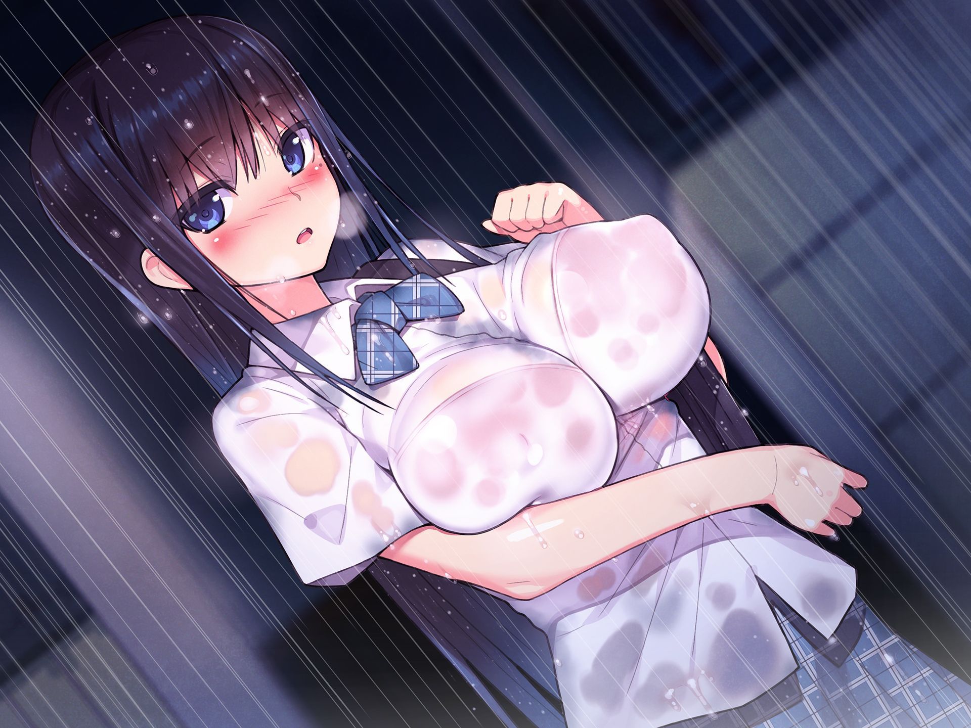 【Secondary】Erotic image of "sheer bra schoolgirl" who has wet uniform in sudden rain and bra is transparent 19