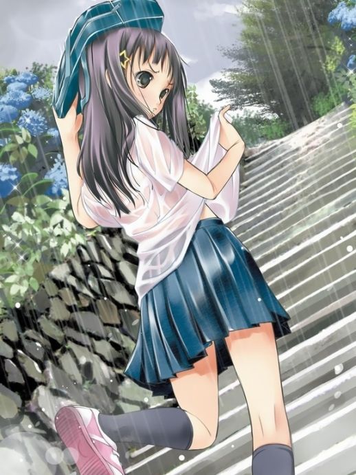 【Secondary】Erotic image of "sheer bra schoolgirl" who has wet uniform in sudden rain and bra is transparent 20