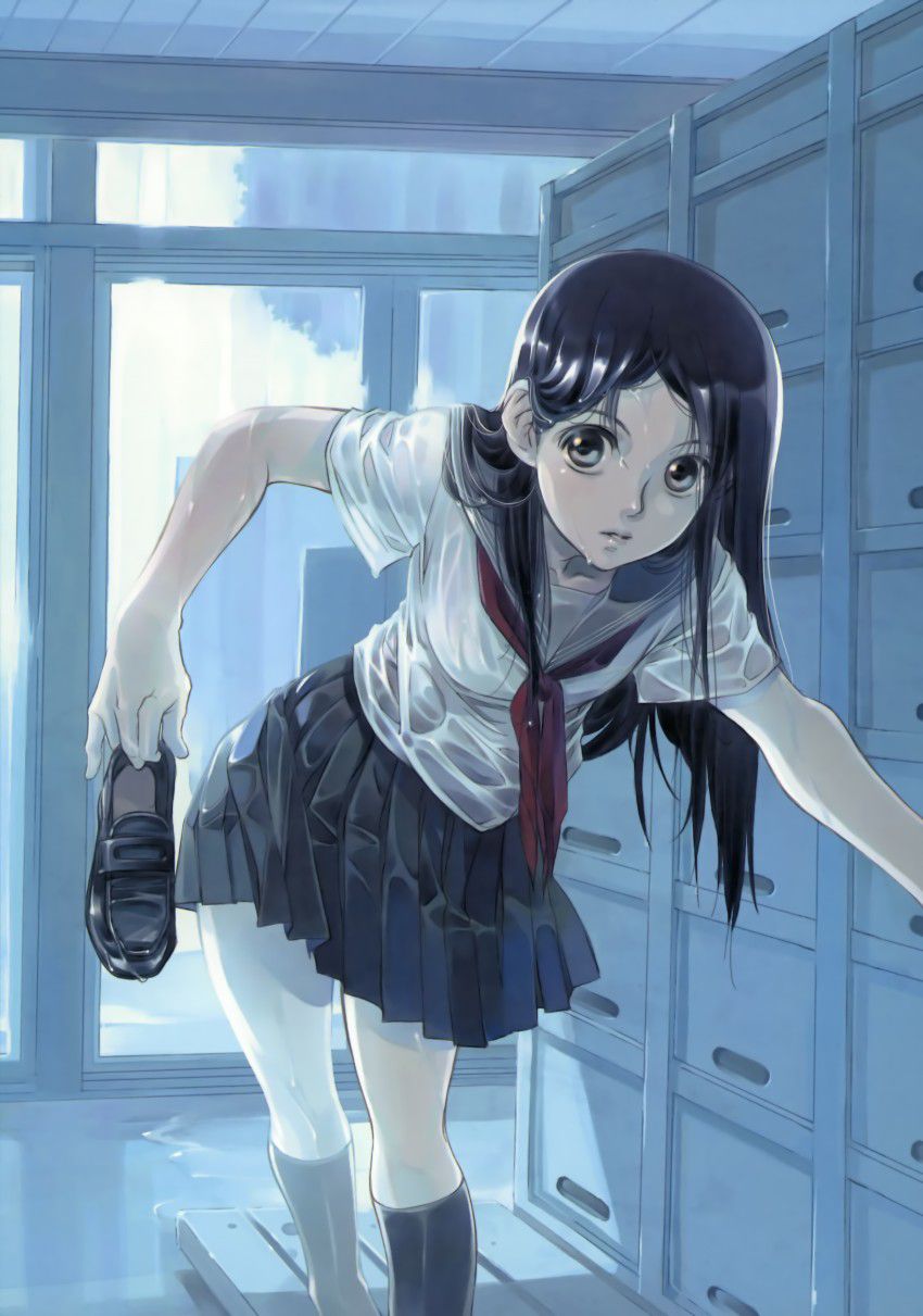 【Secondary】Erotic image of "sheer bra schoolgirl" who has wet uniform in sudden rain and bra is transparent 32