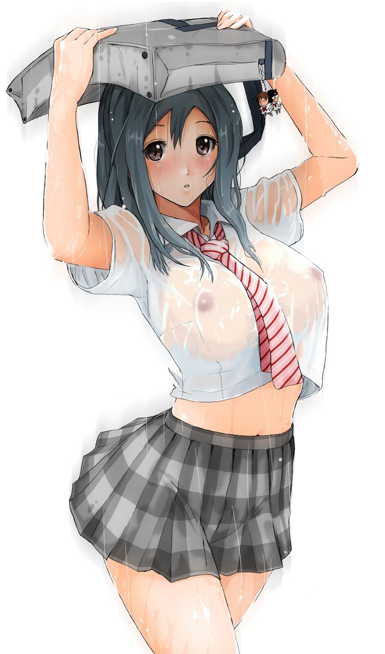 【Secondary】Erotic image of "sheer bra schoolgirl" who has wet uniform in sudden rain and bra is transparent 36