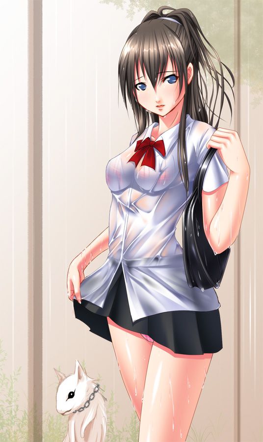 【Secondary】Erotic image of "sheer bra schoolgirl" who has wet uniform in sudden rain and bra is transparent 42