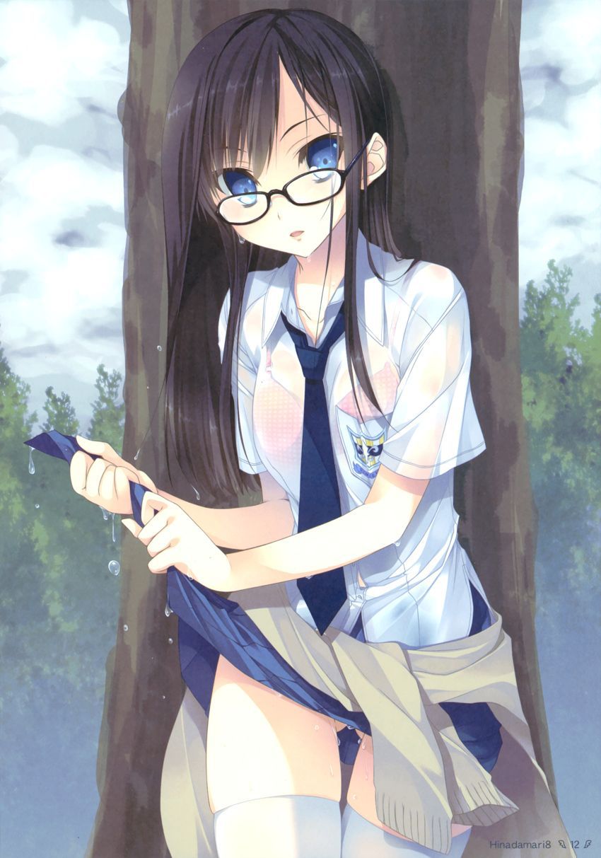 【Secondary】Erotic image of "sheer bra schoolgirl" who has wet uniform in sudden rain and bra is transparent 46