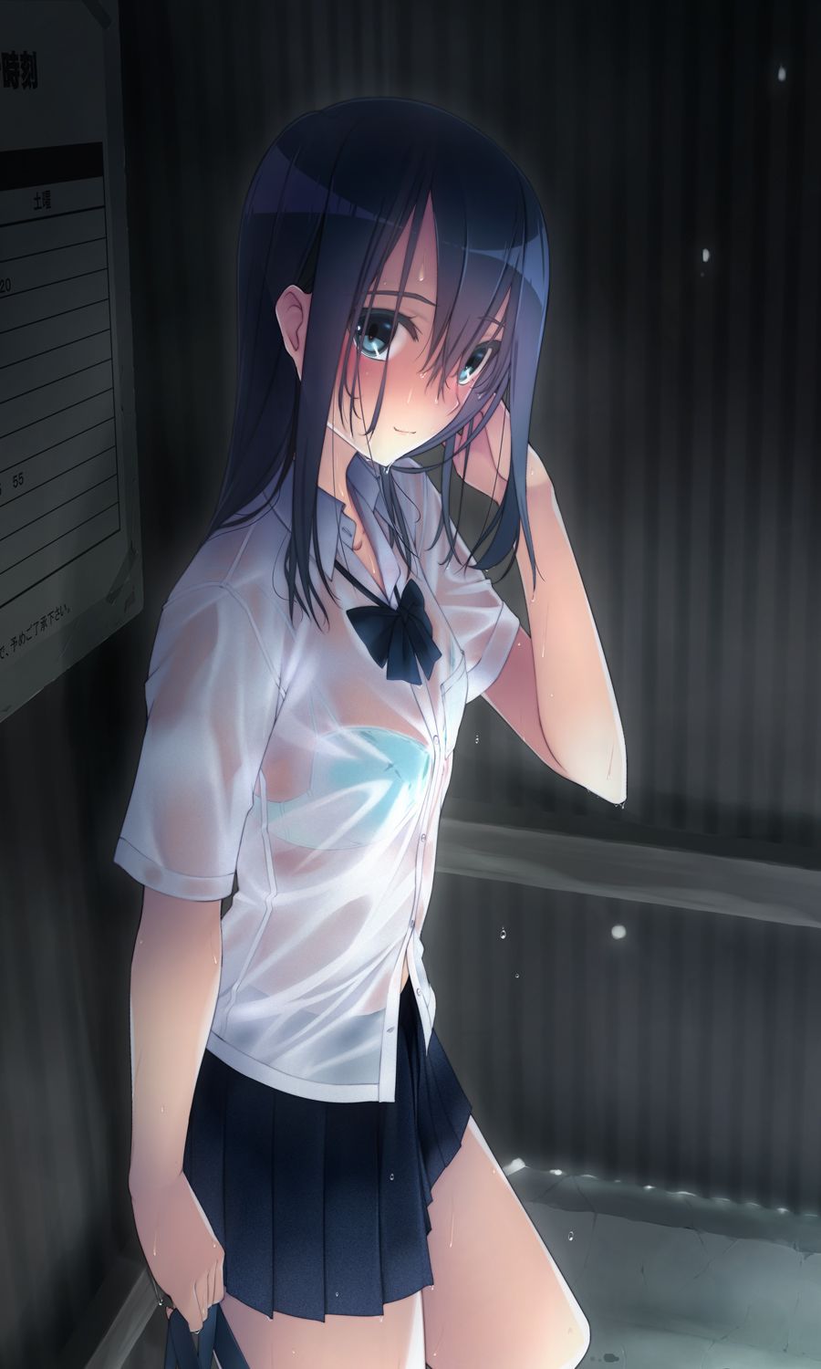 【Secondary】Erotic image of "sheer bra schoolgirl" who has wet uniform in sudden rain and bra is transparent 48