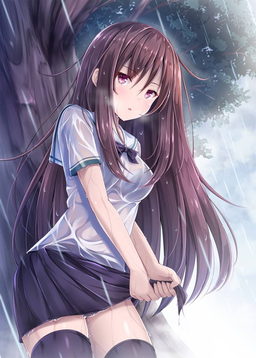 【Secondary】Erotic image of "sheer bra schoolgirl" who has wet uniform in sudden rain and bra is transparent 55