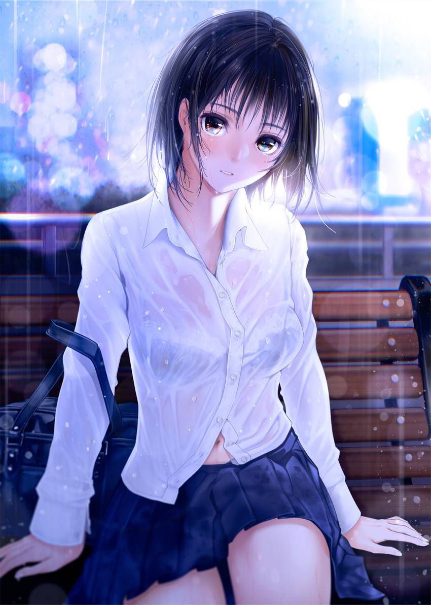 【Secondary】Erotic image of "sheer bra schoolgirl" who has wet uniform in sudden rain and bra is transparent 57