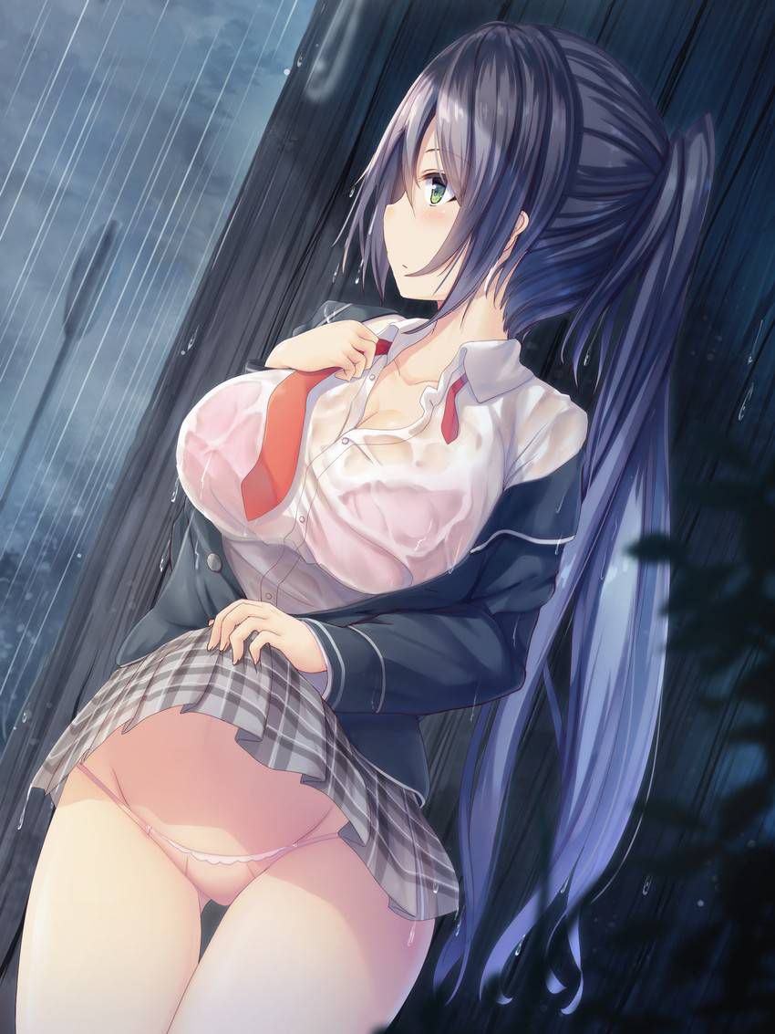【Secondary】Erotic image of "sheer bra schoolgirl" who has wet uniform in sudden rain and bra is transparent 62