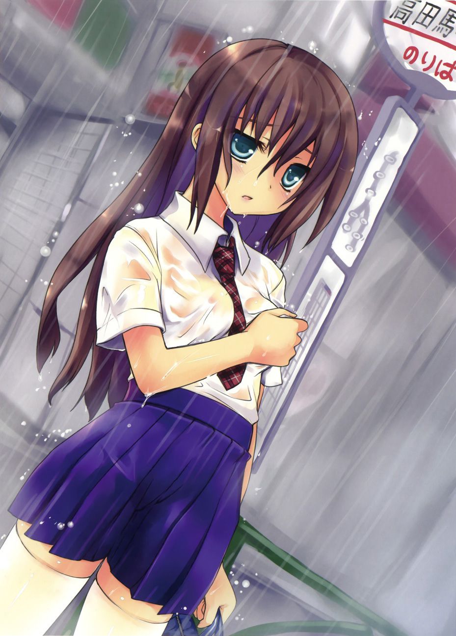 【Secondary】Erotic image of "sheer bra schoolgirl" who has wet uniform in sudden rain and bra is transparent 63