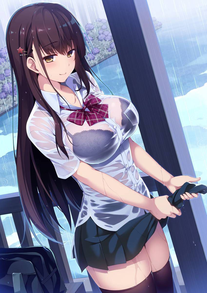 【Secondary】Erotic image of "sheer bra schoolgirl" who has wet uniform in sudden rain and bra is transparent 64