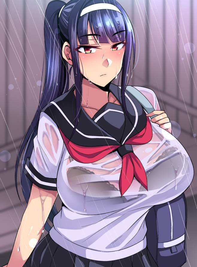 【Secondary】Erotic image of "sheer bra schoolgirl" who has wet uniform in sudden rain and bra is transparent 66