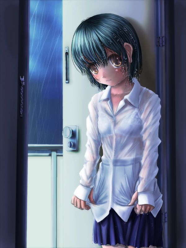 【Secondary】Erotic image of "sheer bra schoolgirl" who has wet uniform in sudden rain and bra is transparent 69