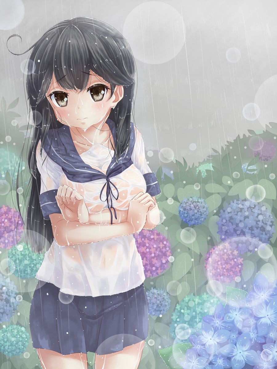 【Secondary】Erotic image of "sheer bra schoolgirl" who has wet uniform in sudden rain and bra is transparent 72