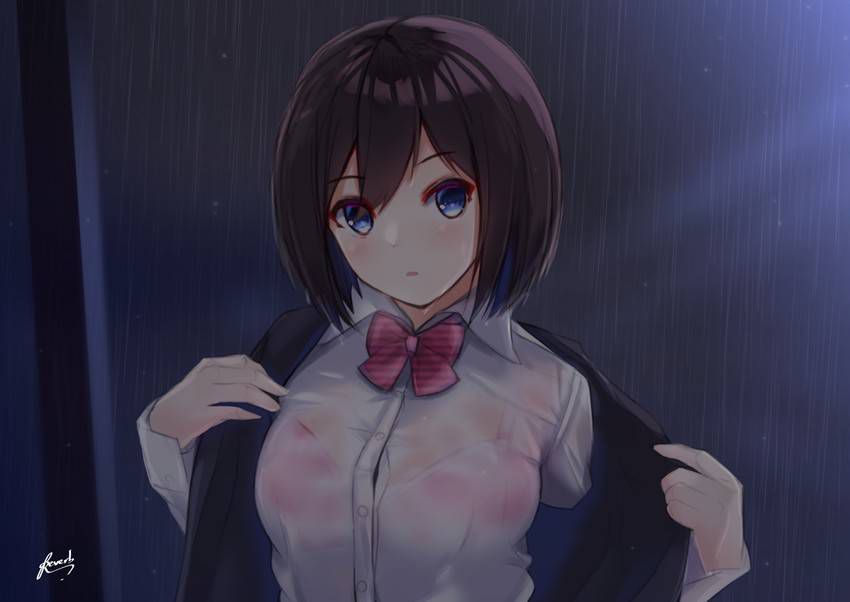 【Secondary】Erotic image of "sheer bra schoolgirl" who has wet uniform in sudden rain and bra is transparent 73