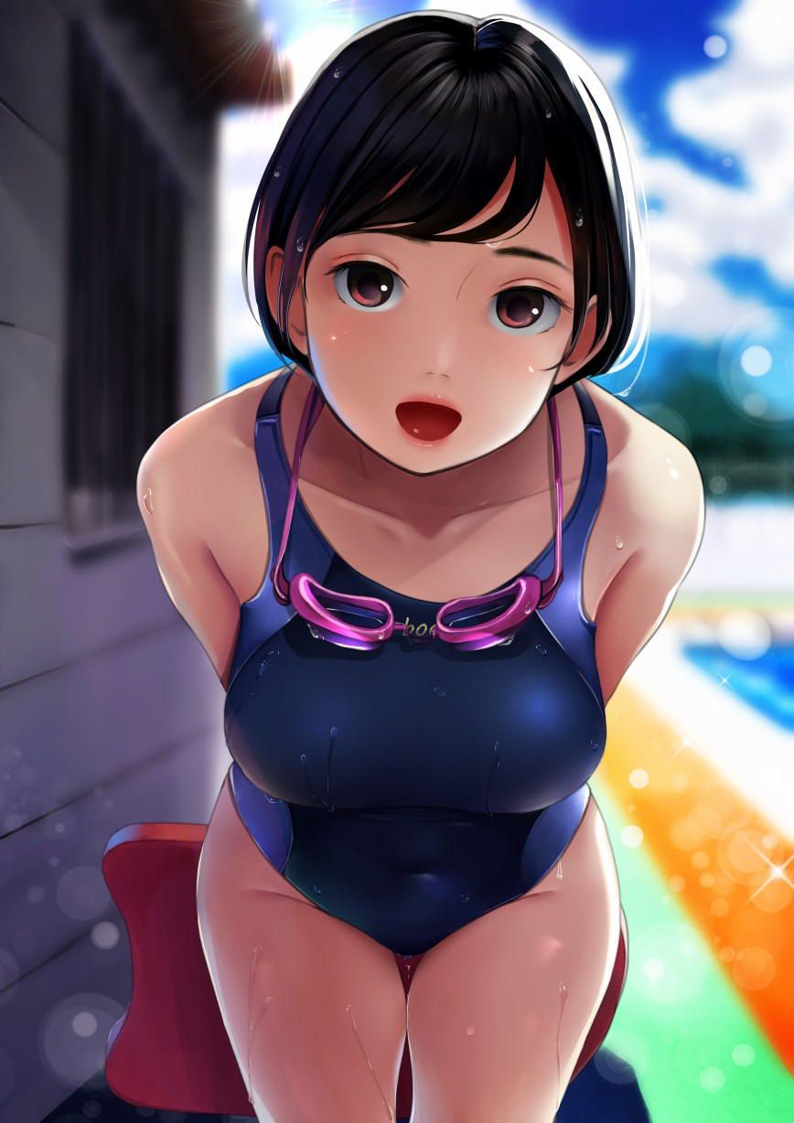 The girl and the elder sister of the swimming suit which is wet with water and tightens the body tightly 11
