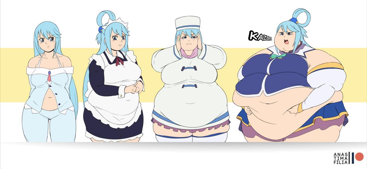 Konosuba Aqua and Genderbent Kazuma Weight Gain by Anastimafilia 1