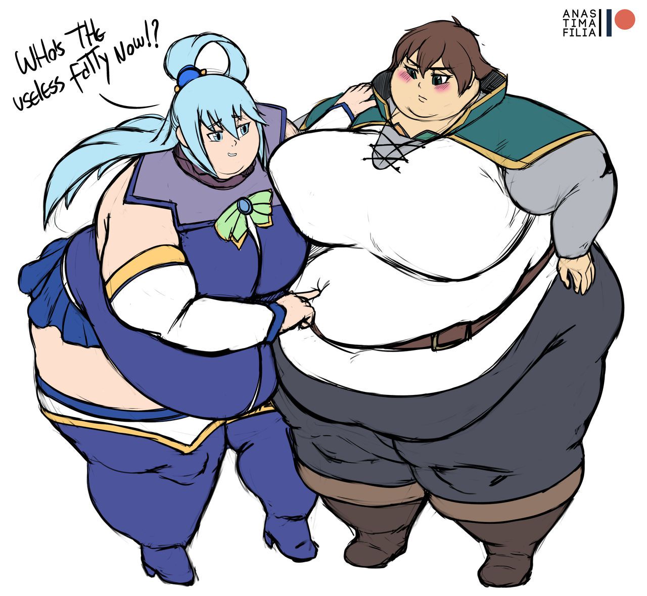 Konosuba Aqua and Genderbent Kazuma Weight Gain by Anastimafilia 5