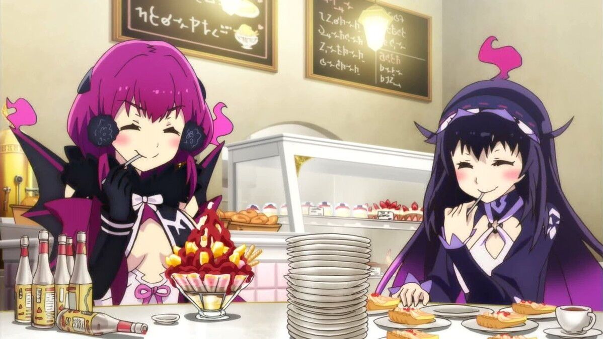 "Infinite Dendrogram" 2 episodes, Babylon-chan Magi Enma w Nemesis-chan eating too much Warota w 9