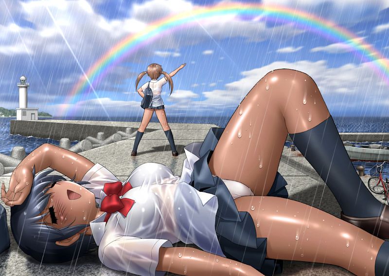 [Secondary] erotic image of a high school girl whose uniform is drenched in sudden rain and has become squeadays to the bra 18