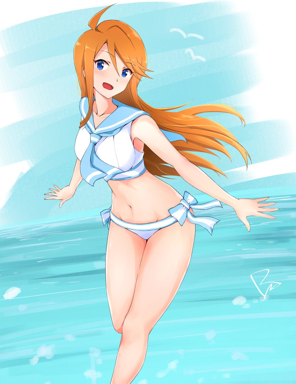 The image of the girl who wears the water of the case that I put the navel out as JK uniform is a sailor beach wear or wwwwwww 8