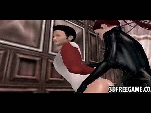 This man, 3D leather suit violated by 2 hot babe 7