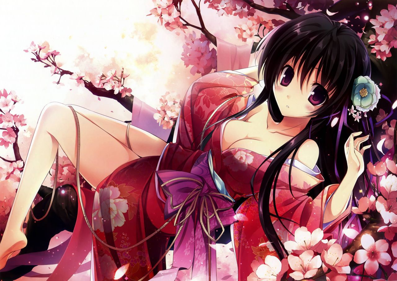 Please erotic image of a girl who was dressed in kimono or yukata or kimono is in lewd dress 1