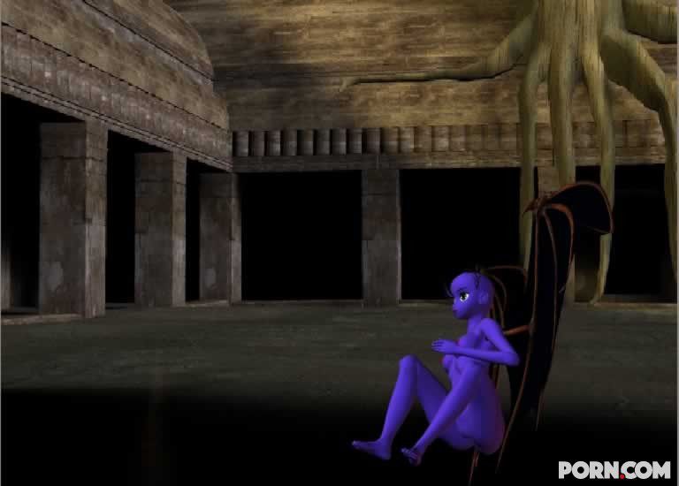 Purple skinned bat babe showing her naked body outside 10