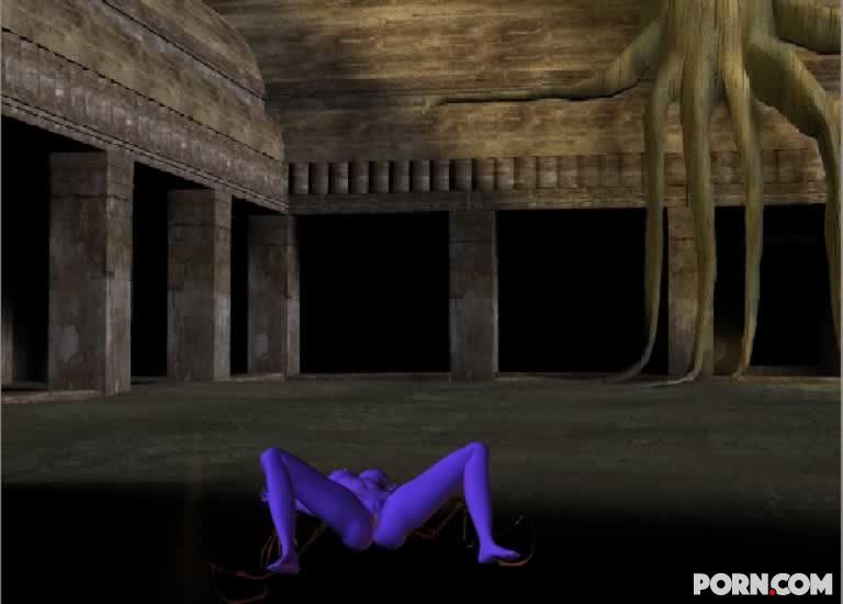 Purple skinned bat babe showing her naked body outside 14