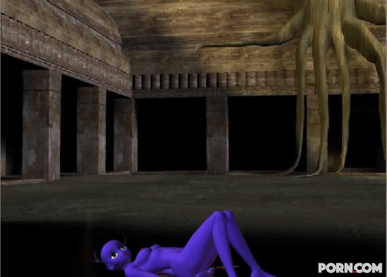 Purple skinned bat babe showing her naked body outside 20