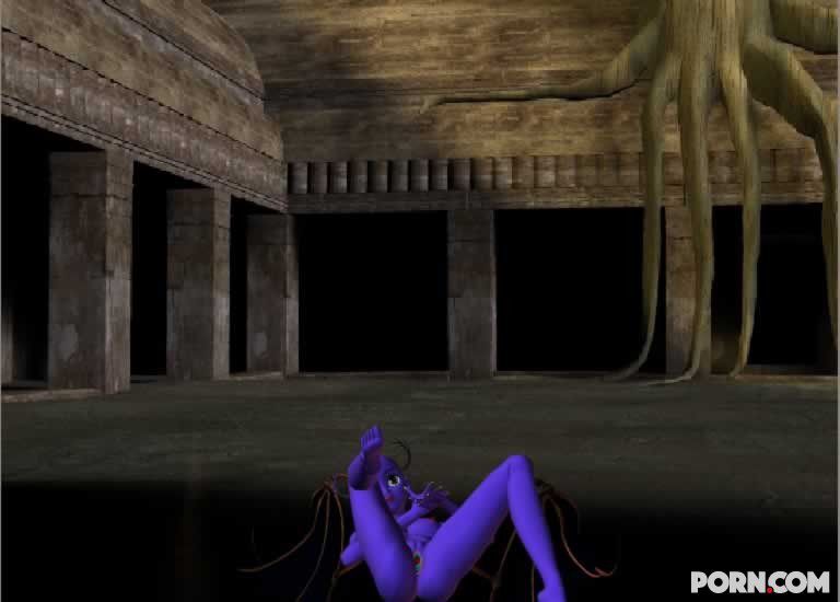 Purple skinned bat babe showing her naked body outside 24