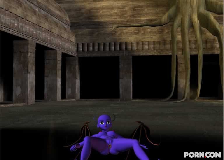 Purple skinned bat babe showing her naked body outside 29