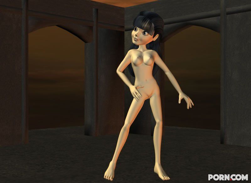 Sexy dark haired CGI girl posing nude in a scary castle 14