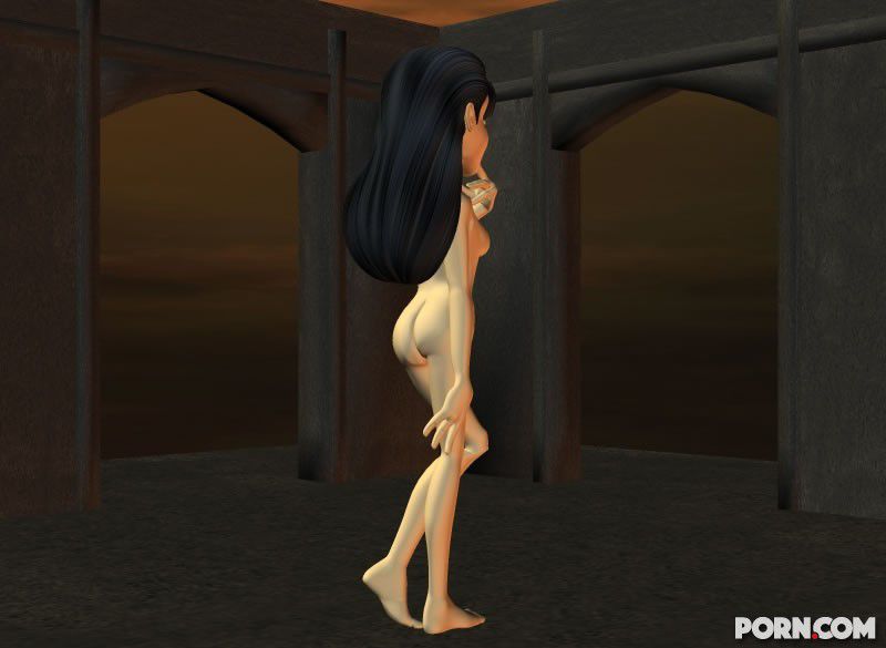 Sexy dark haired CGI girl posing nude in a scary castle 21