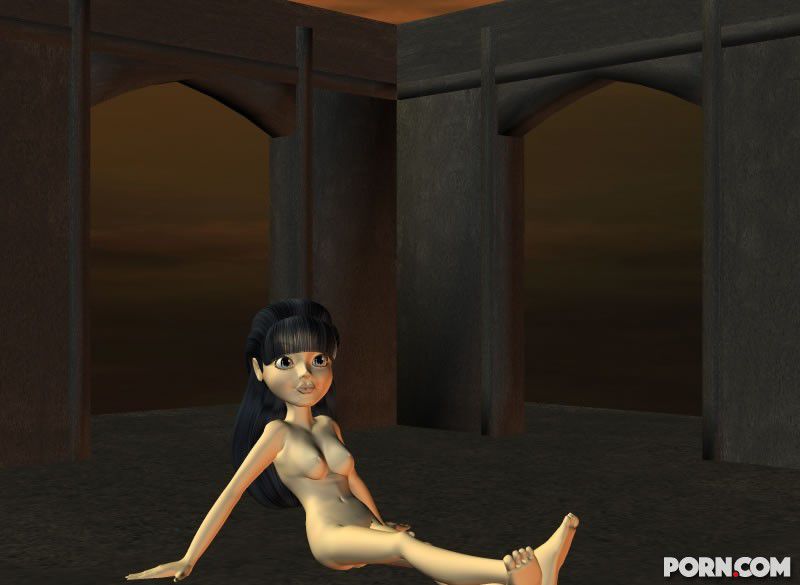 Sexy dark haired CGI girl posing nude in a scary castle 23