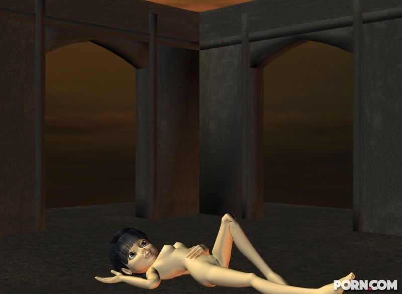 Sexy dark haired CGI girl posing nude in a scary castle 26